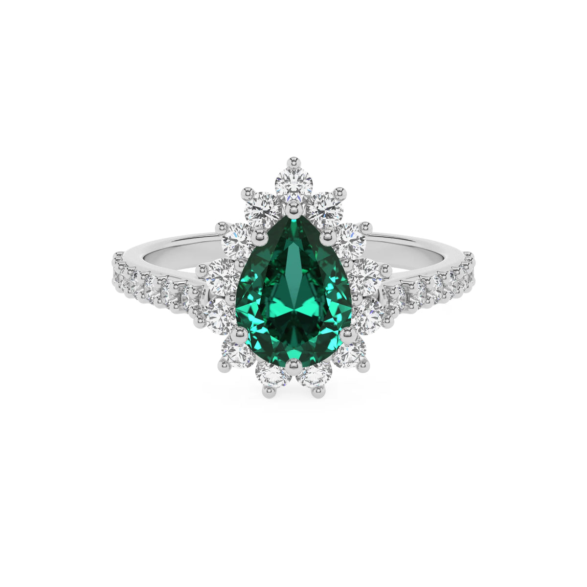 lab grown emerald pear solitaire rings in white gold 