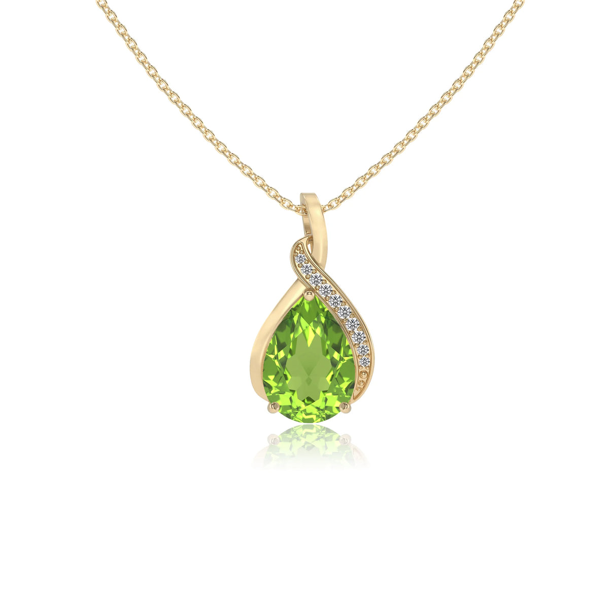 natural peridot pear solitaire necklaces in yellow gold 