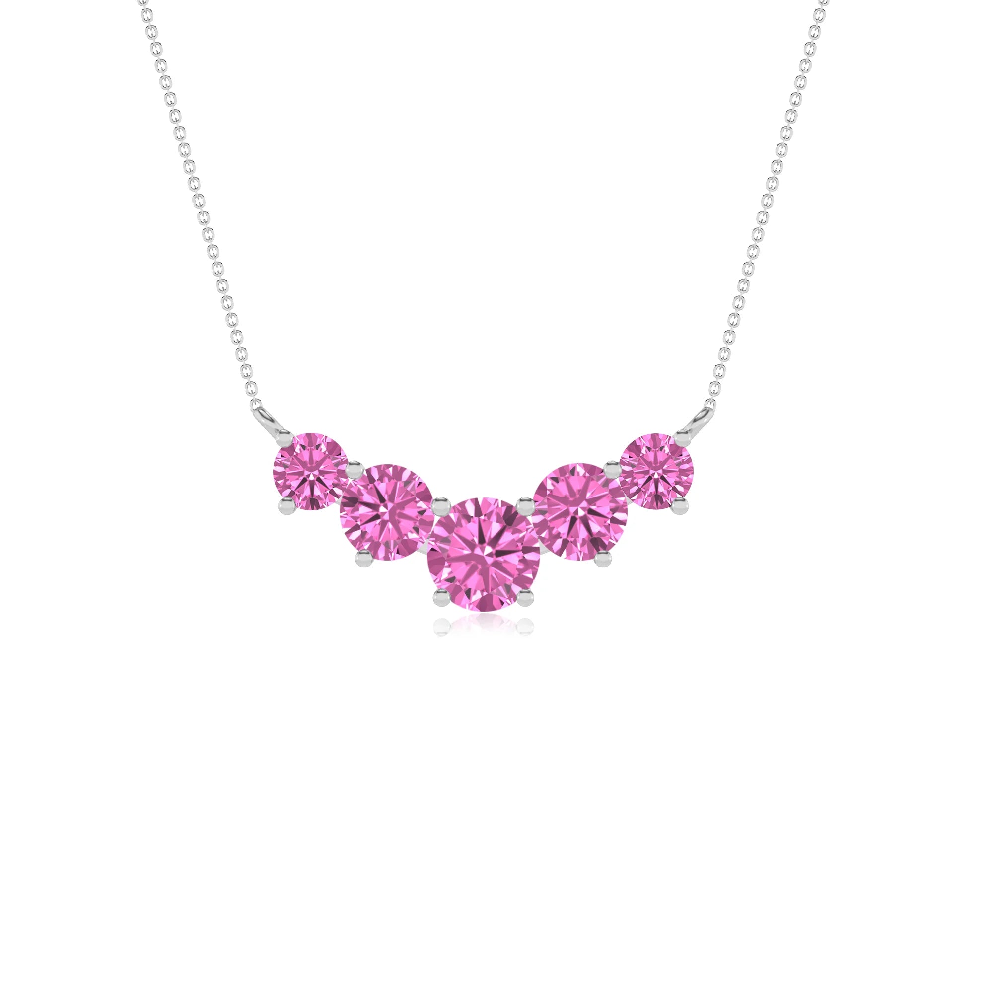 lab grown pink-sapphire round bar necklaces in white gold 