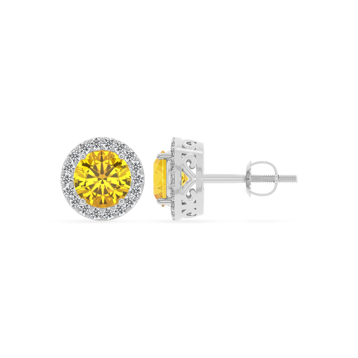 lab grown yellow sapphire round stud earrings in sterling silver 