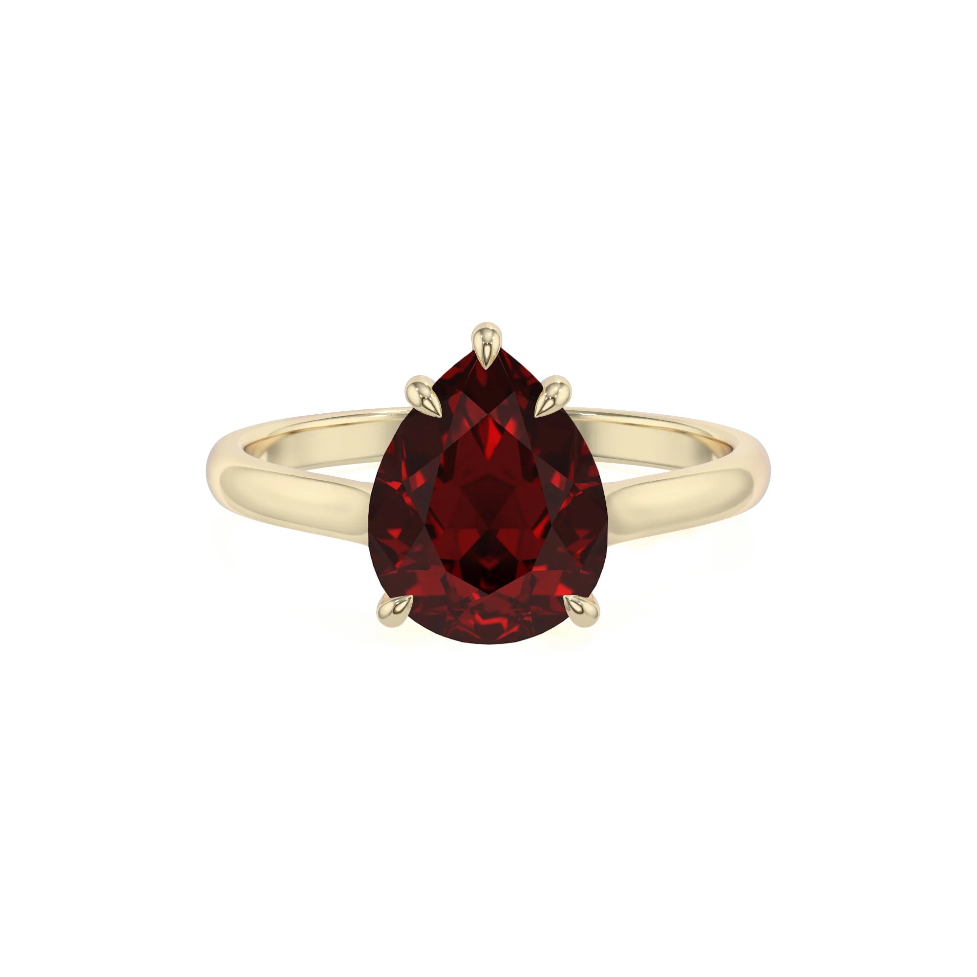 natural garnet pear solitaire rings in yellow gold 
