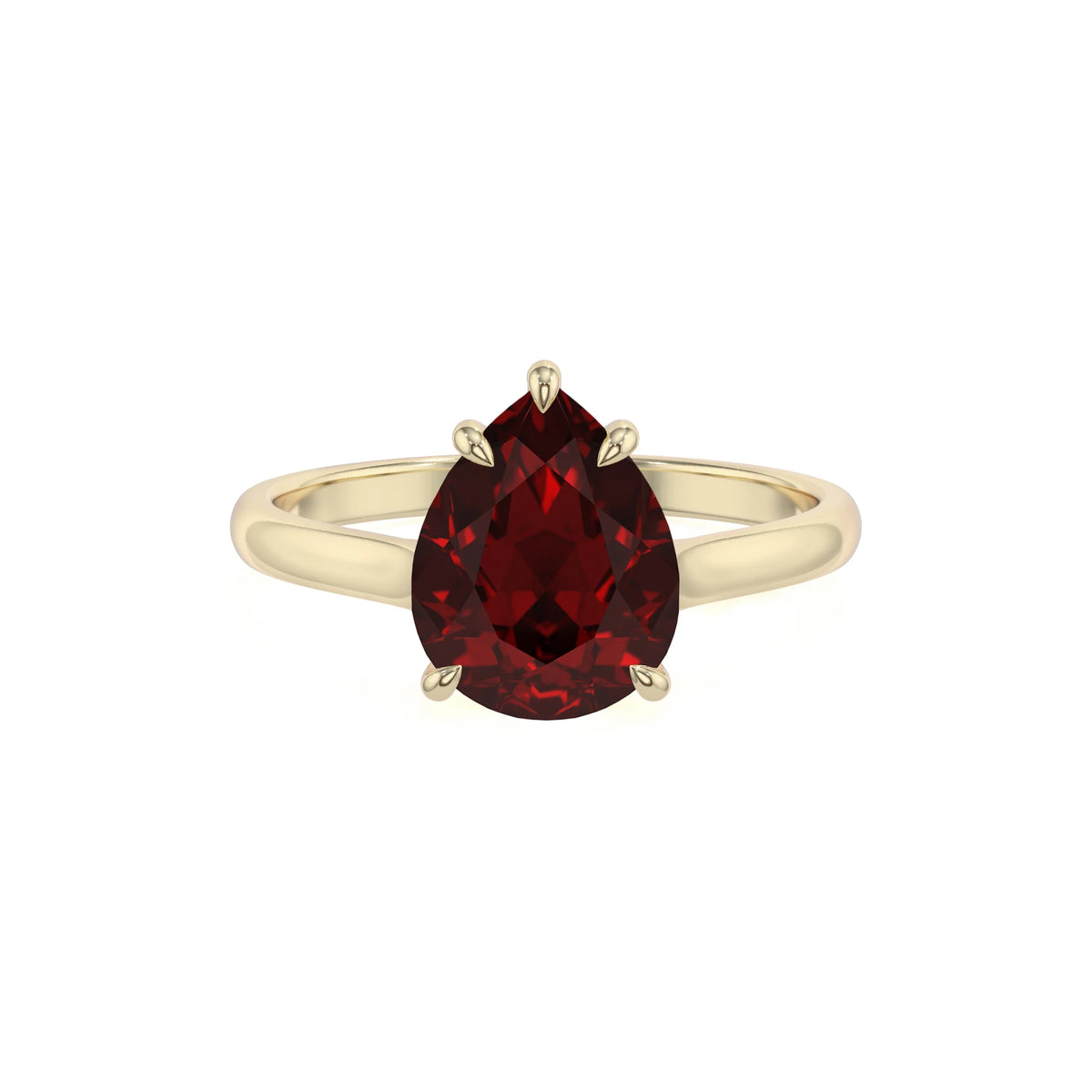 natural garnet pear solitaire rings in yellow gold 