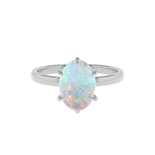 lab grown opal oval solitaire rings in sterling silver 