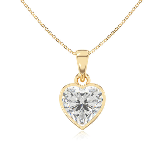 lab grown moissanite heart solitaire necklaces in yellow gold 