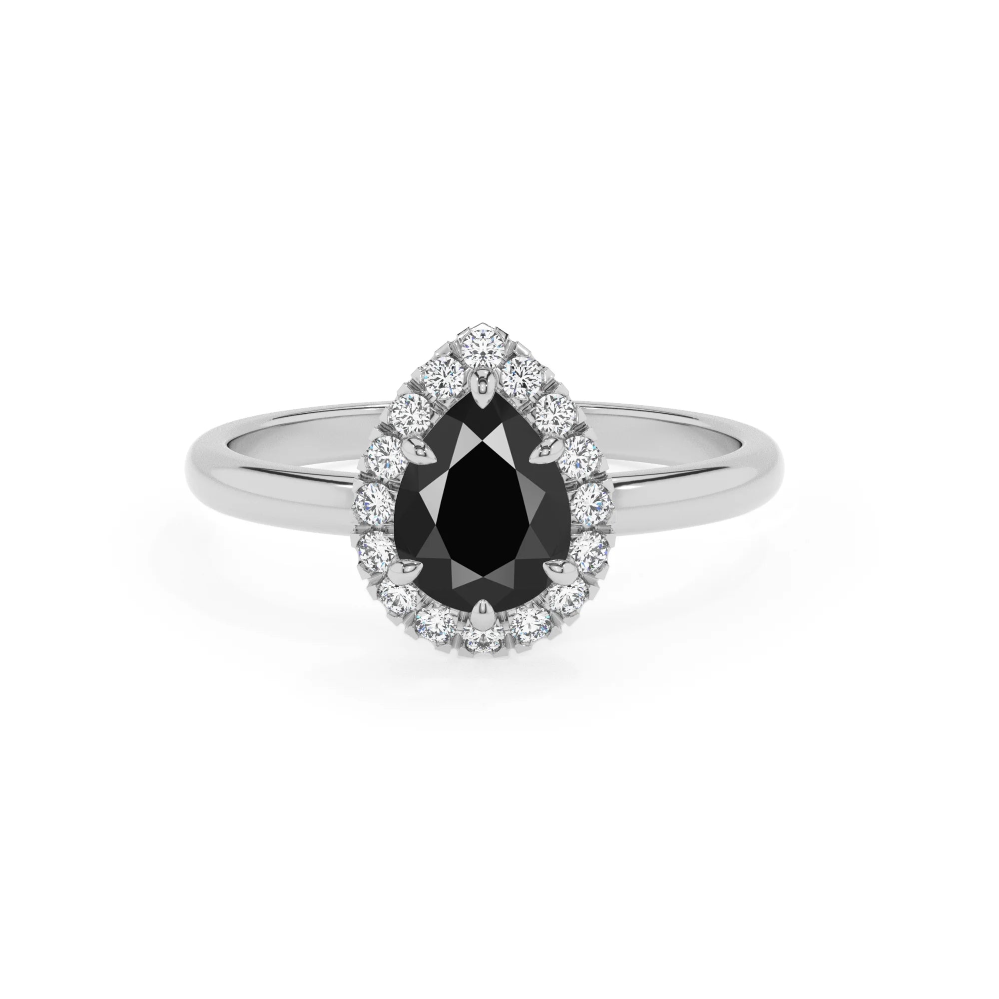 natural black-onyx pear solitaire rings in sterling silver 
