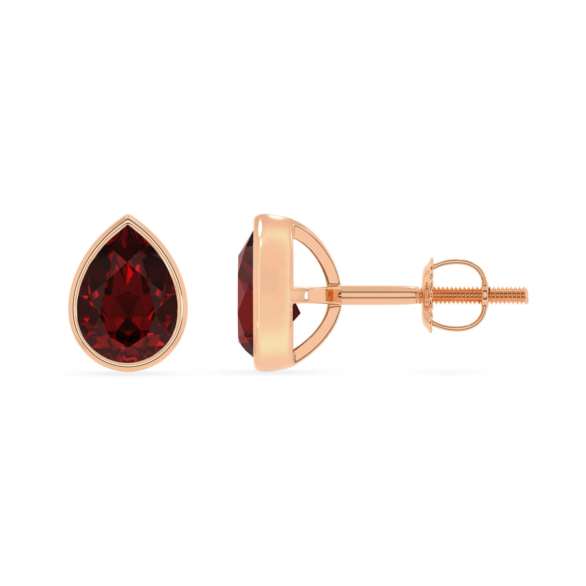 natural garnet pear stud earrings in rose gold 