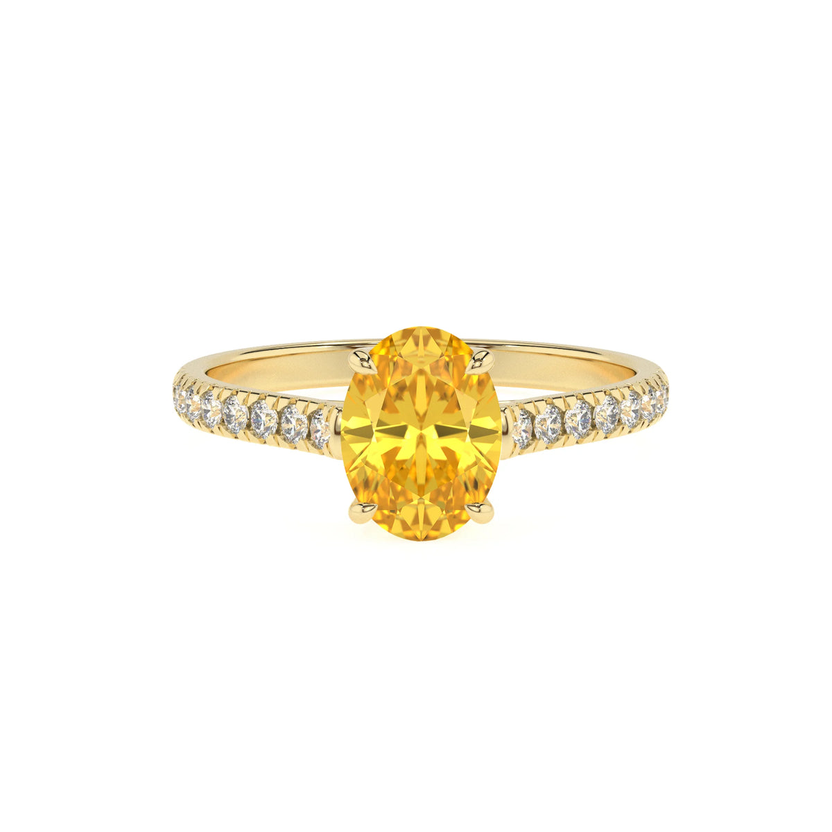 lab grown yellow-sapphire oval half eternity solitaire engagement rings in yellow gold 