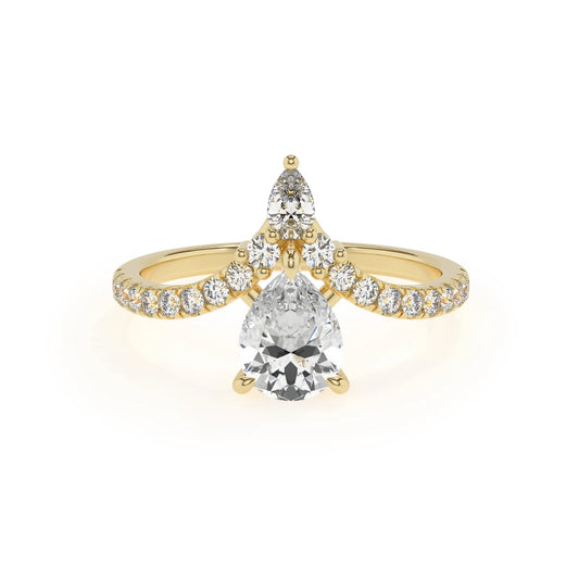 lab grown moissanite pear solitaire rings in yellow gold 
