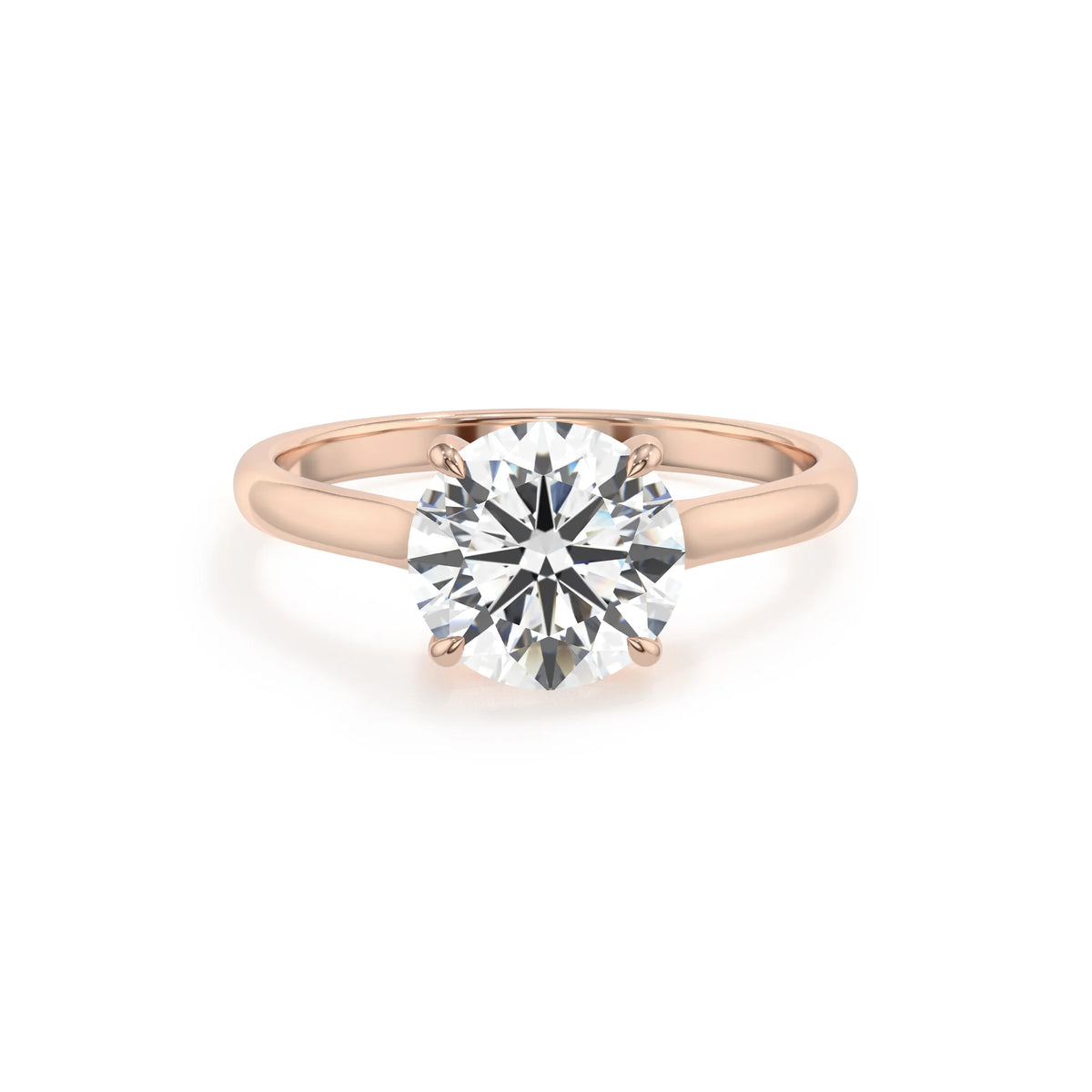 lab grown moissanite round solitaire rings in rose gold 