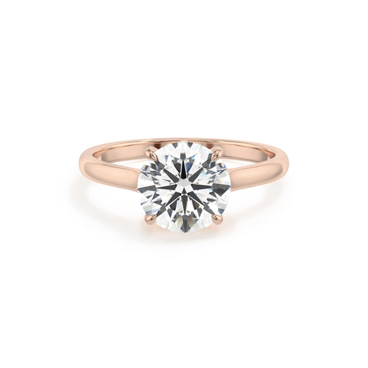 lab grown moissanite round solitaire rings in rose gold 
