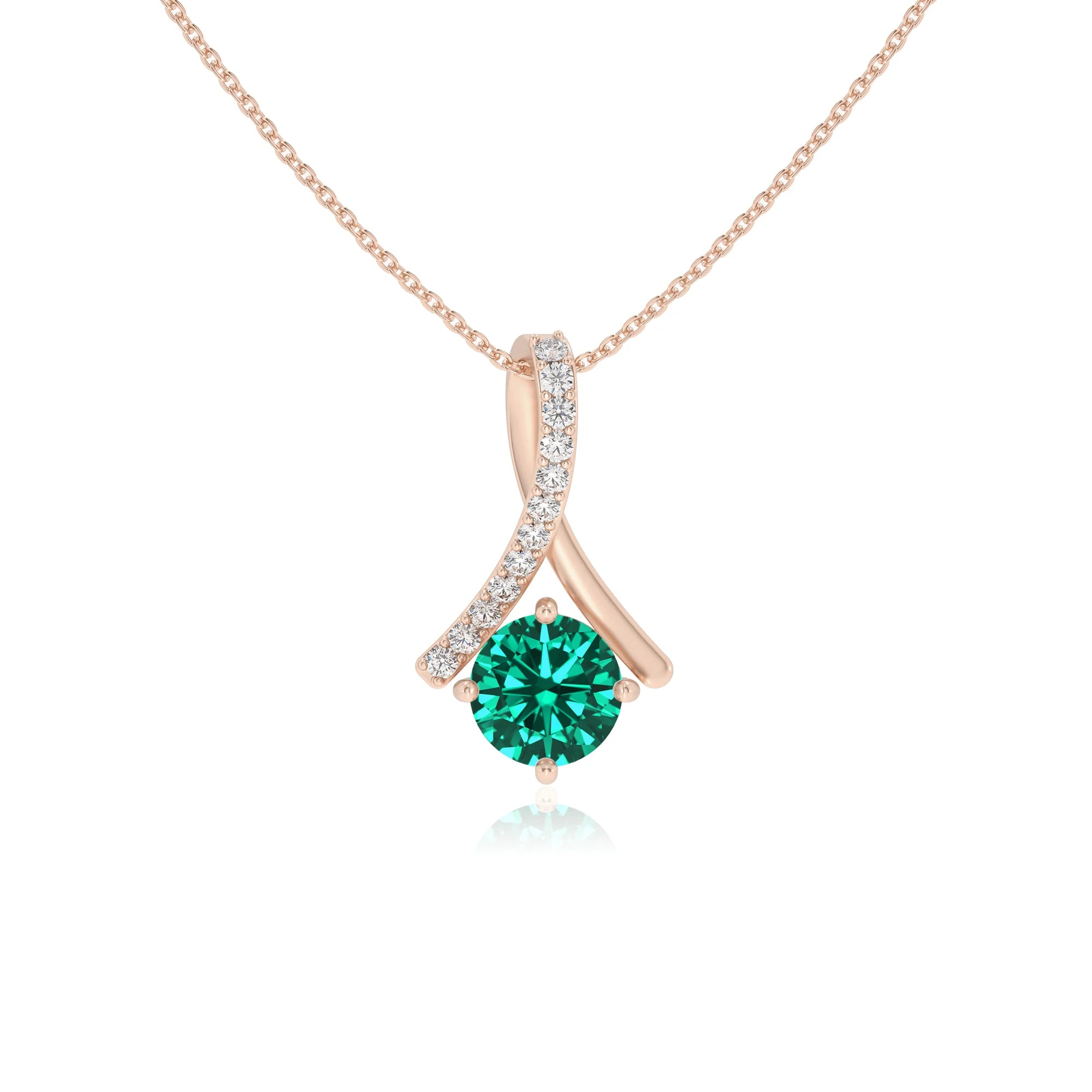 lab grown emerald round solitaire necklaces in rose gold 