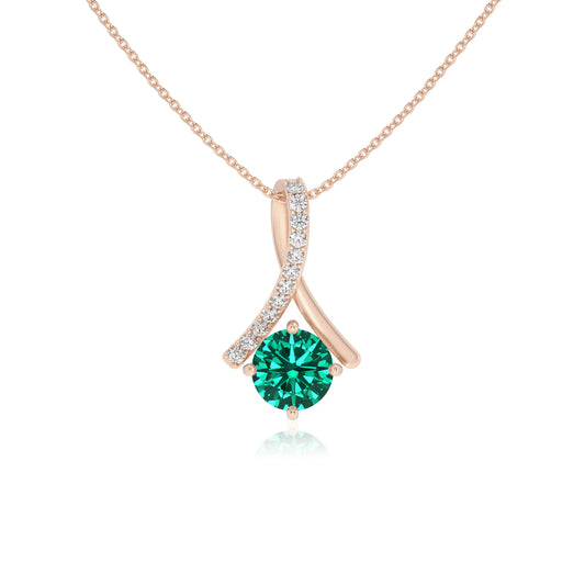 lab grown emerald round solitaire necklaces in rose gold 