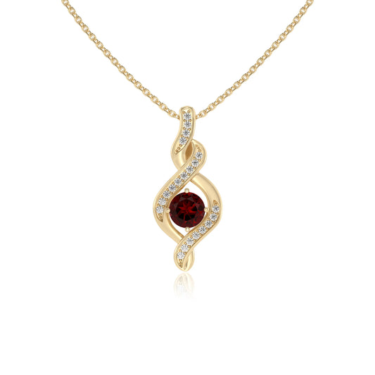 natural garnet round solitaire necklaces in yellow gold 