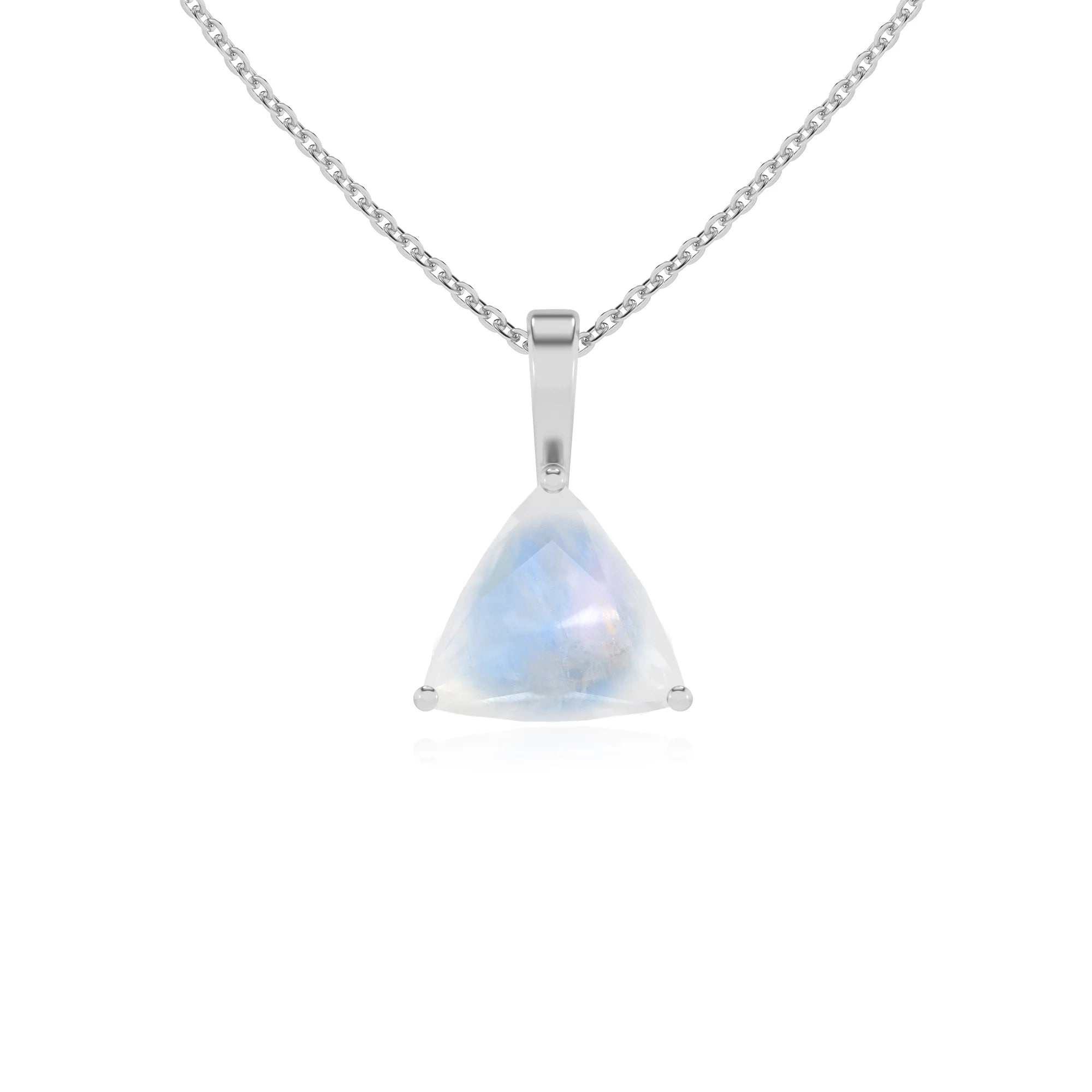 natural rainbow-moonstone trillion solitaire necklaces in white gold 