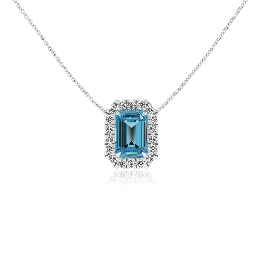 natural swiss blue topaz emerald cut solitaire necklaces in white gold 