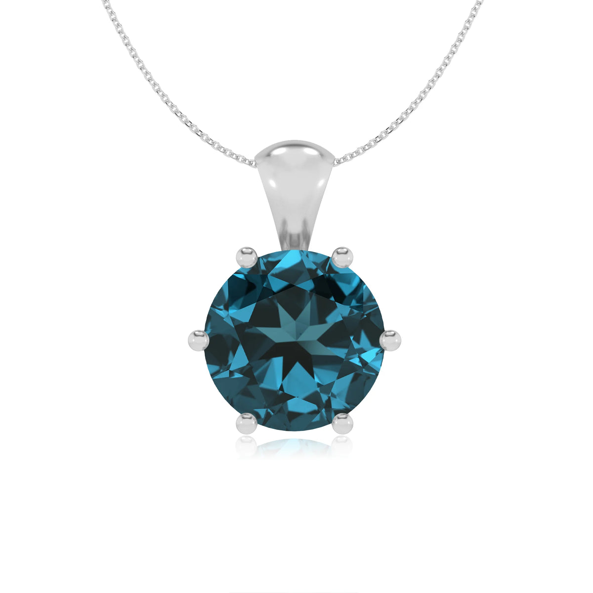 natural london-blue-topaz round solitaire necklaces in sterling silver 