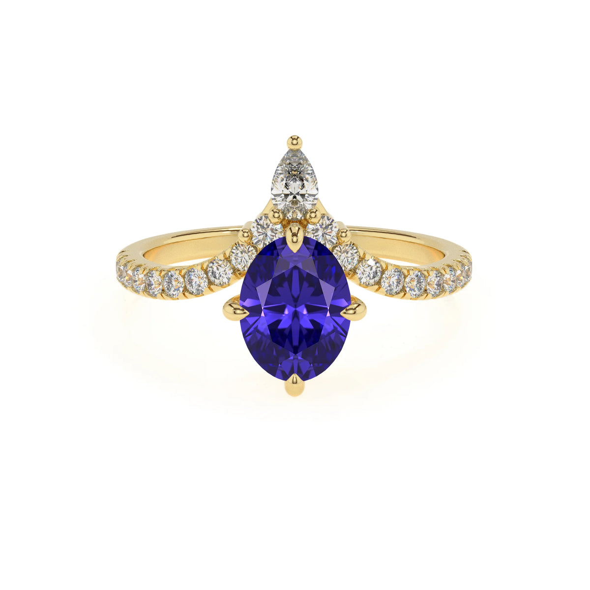 lab grown tanzanite oval solitaire rings in yellow gold 