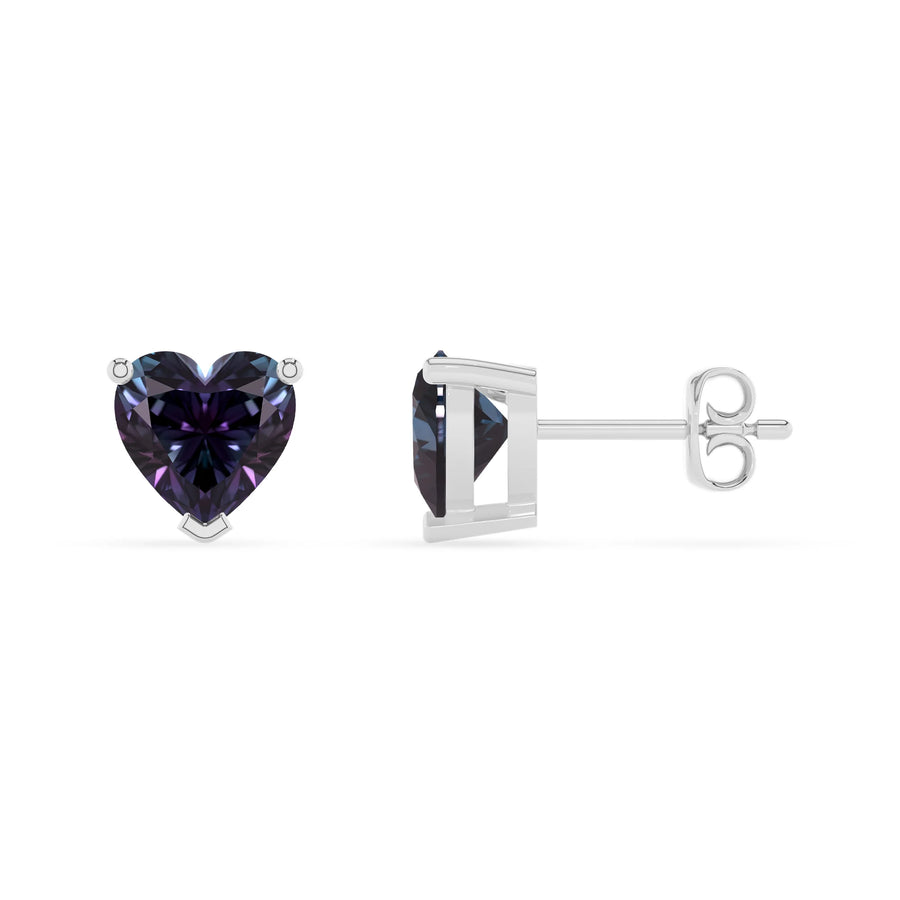 lab grown alexandrite heart stud earrings in platinum 