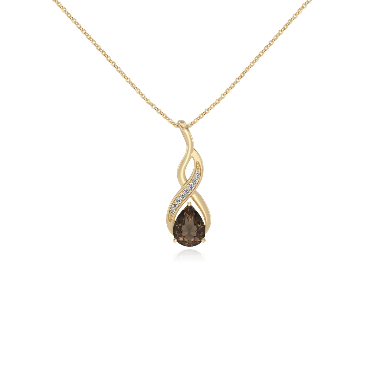 natural smoky-quartz pear solitaire necklaces in yellow gold 