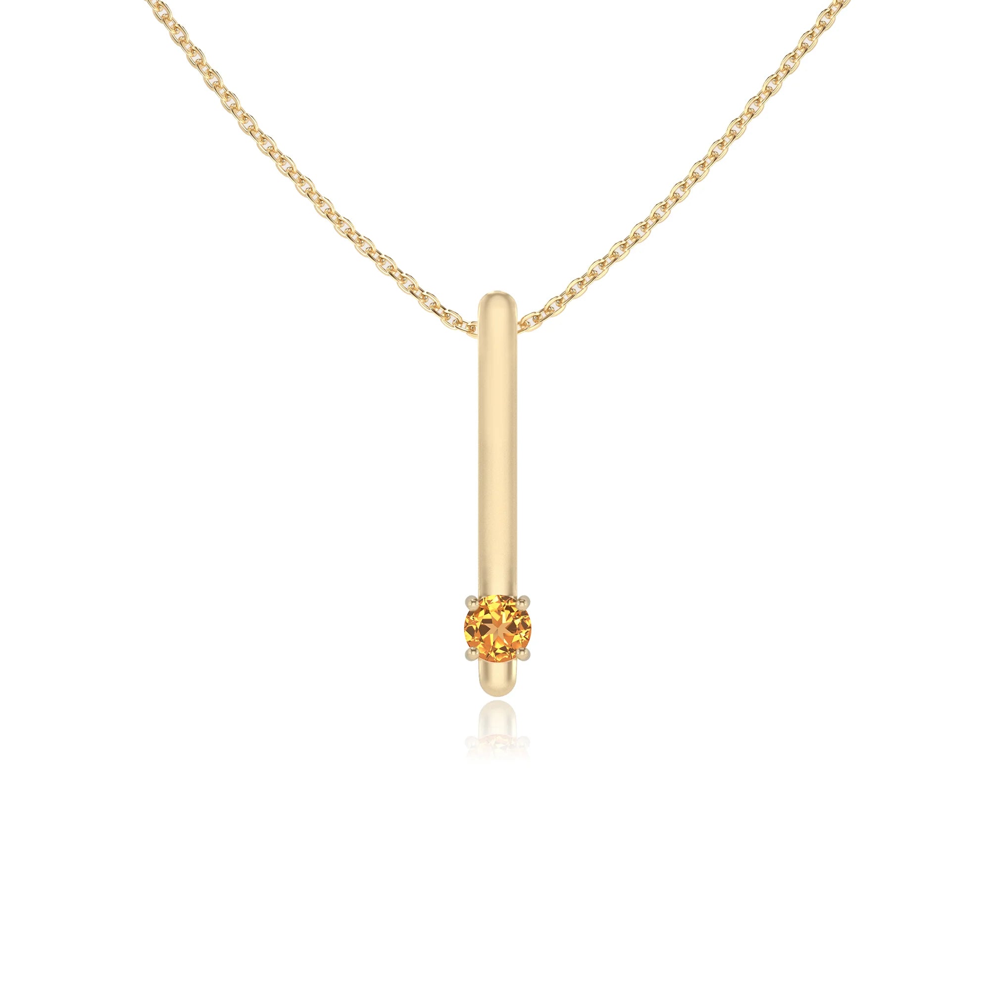 lab grown citrine round bar necklaces in yellow gold 