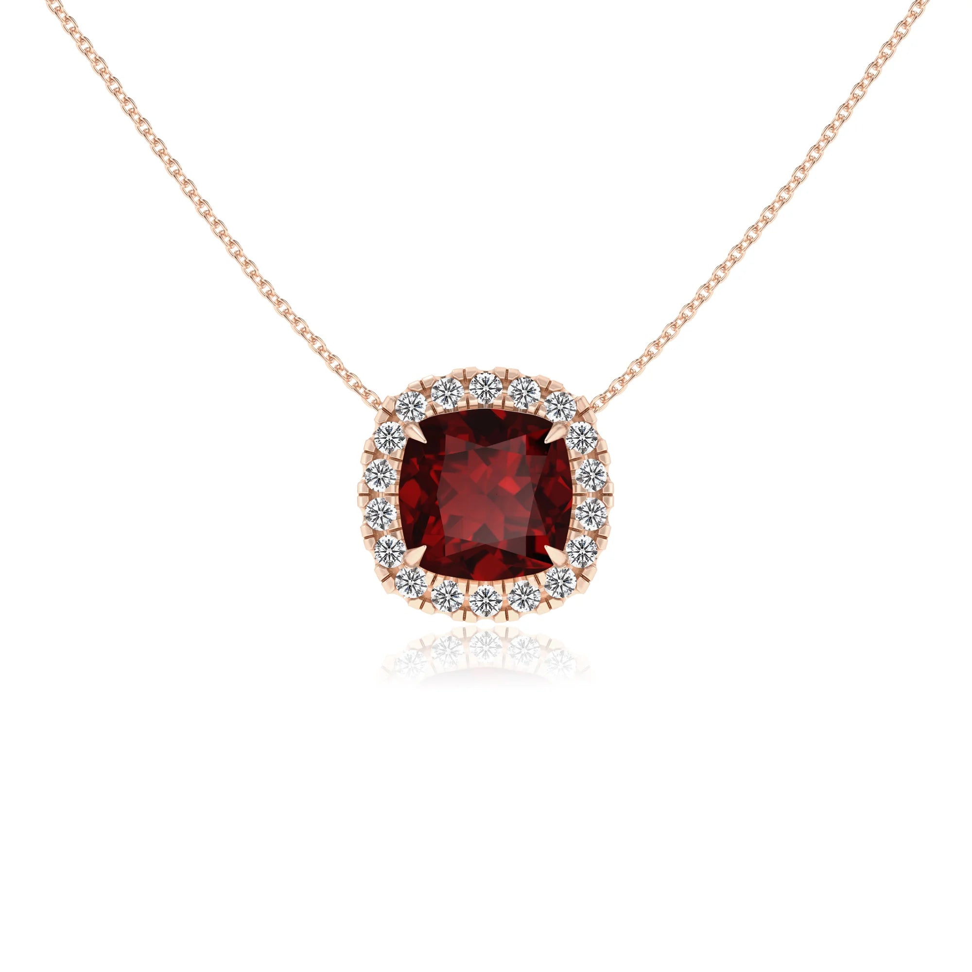 natural garnet cushion solitaire necklaces in rose gold 