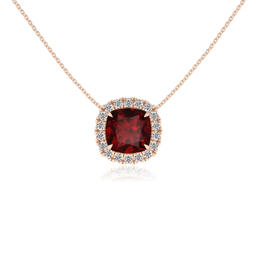 natural garnet cushion solitaire necklaces in rose gold 