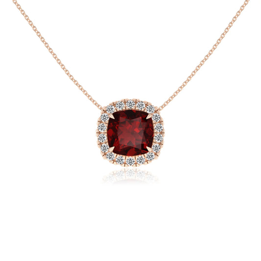 natural garnet cushion solitaire necklaces in rose gold 
