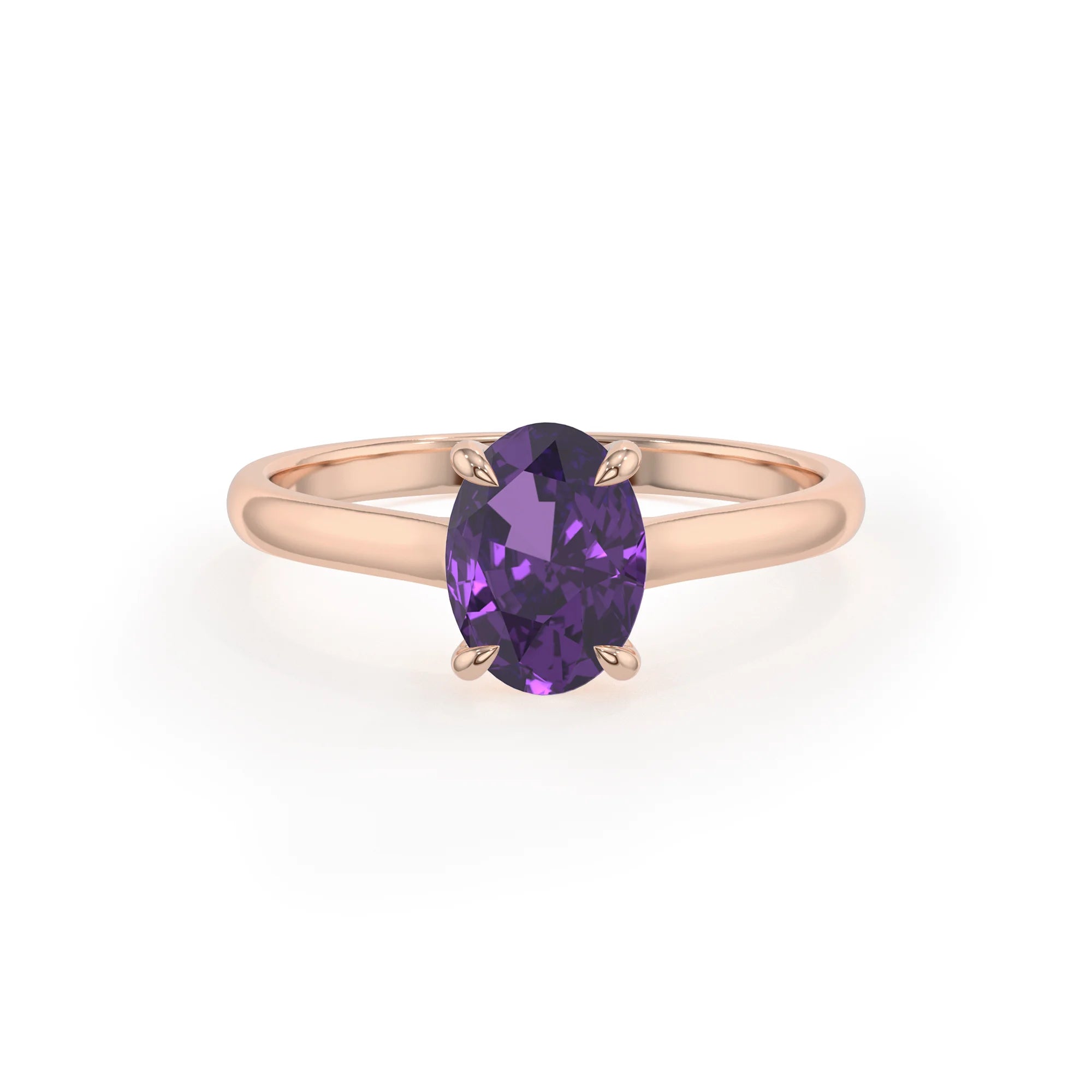 lab grown amethyst oval solitaire rings in rose gold 