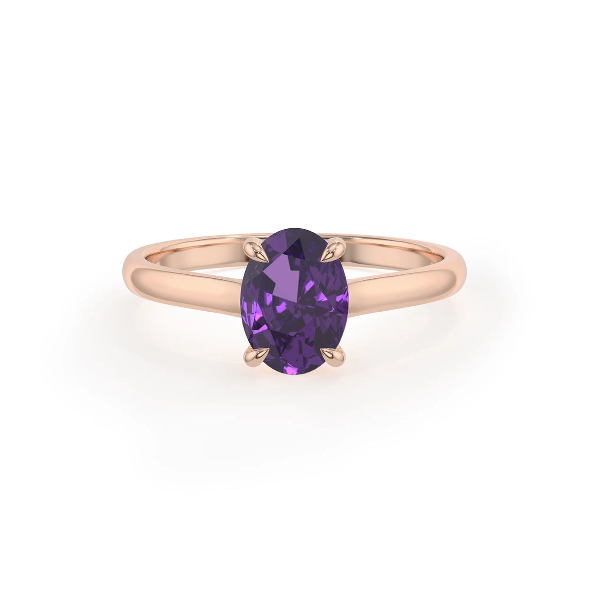 lab grown amethyst oval solitaire rings in rose gold 