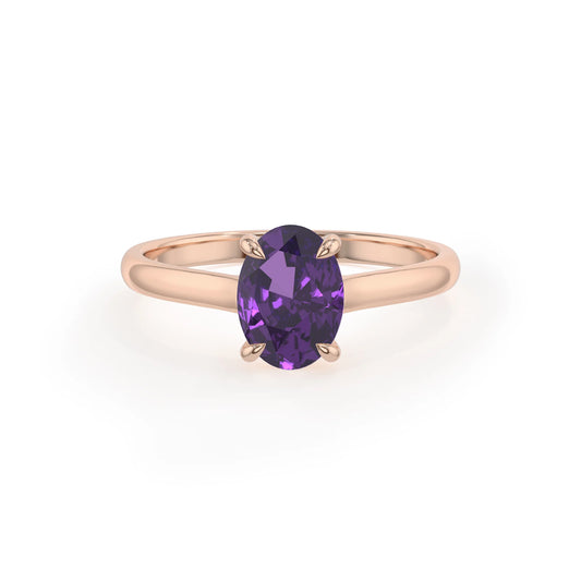 lab grown amethyst oval solitaire rings in rose gold 