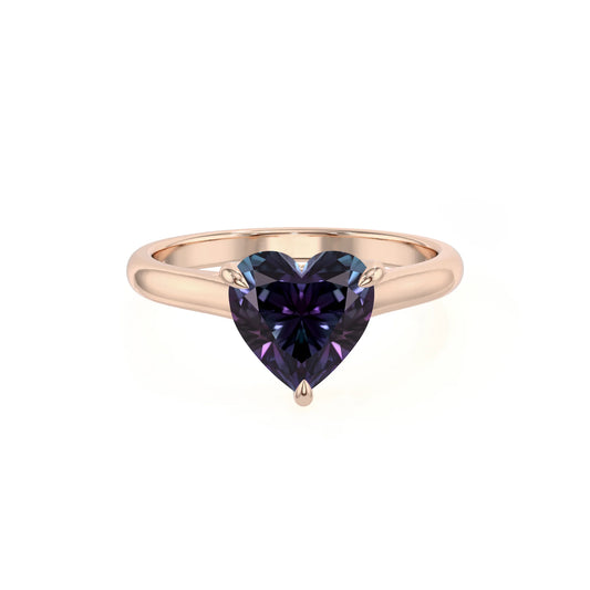 lab grown alexandrite heart solitaire rings in rose gold 