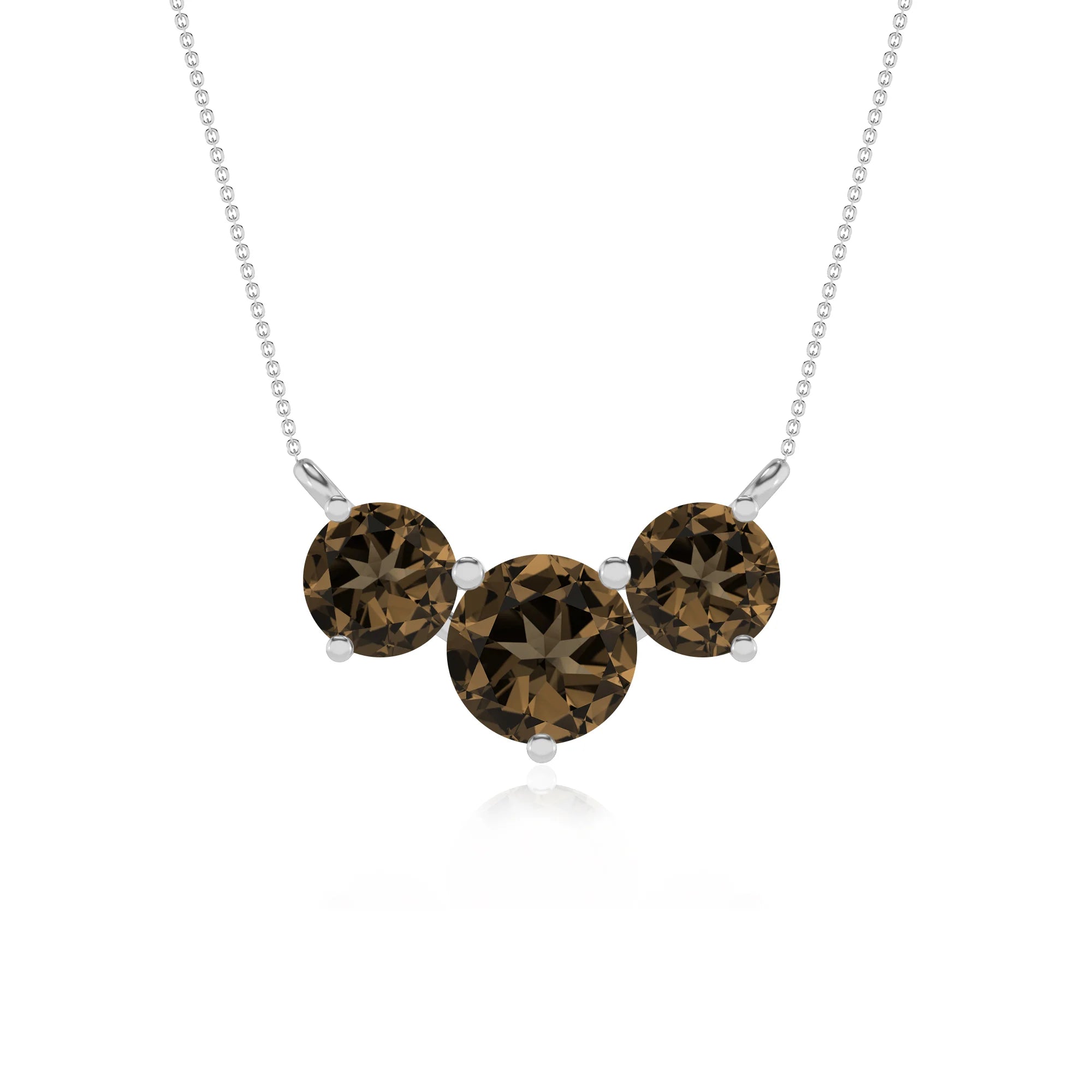 natural smoky-quartz round solitaire v-bale necklaces in platinum 