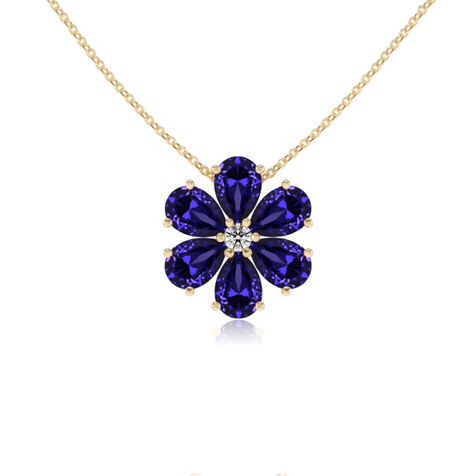 lab grown tanzanite pear solitaire necklaces in yellow gold 