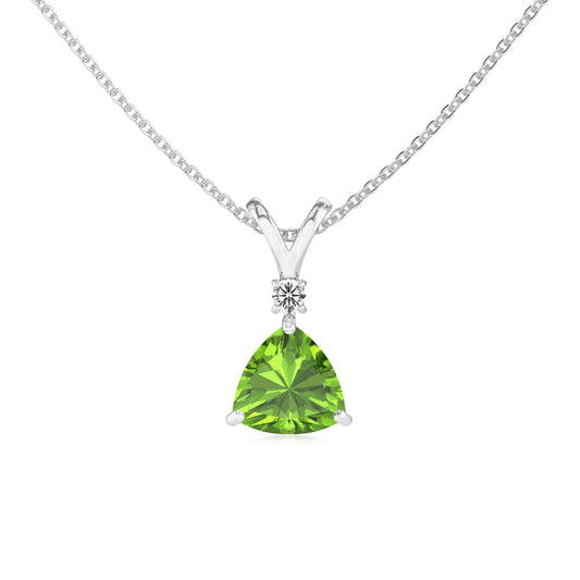 natural peridot trillion solitaire v-bale necklaces in platinum 