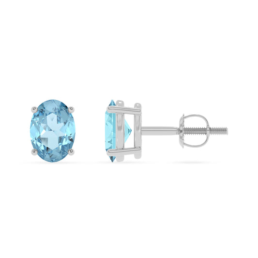 lab grown aquamarine oval stud earrings in platinum 