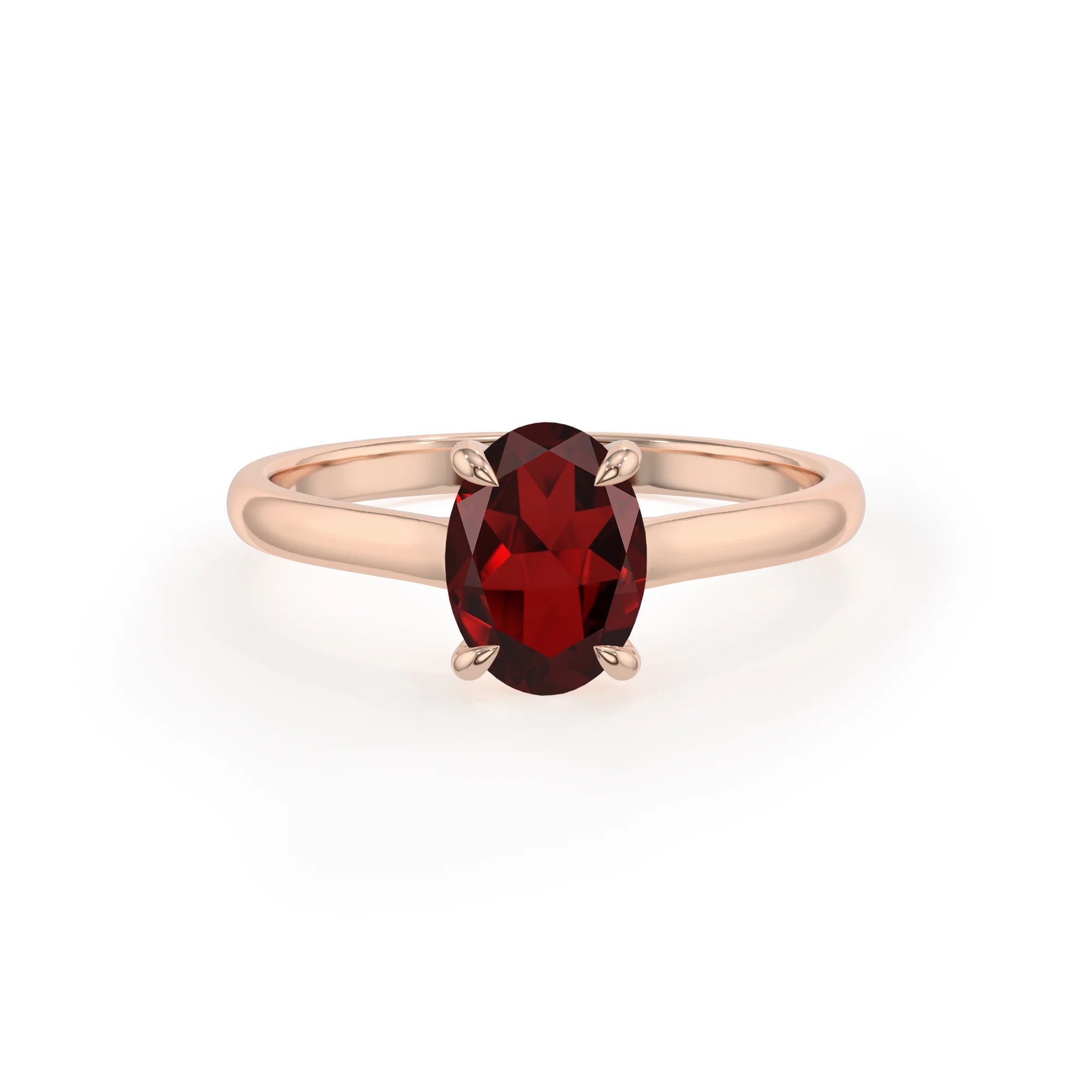 natural garnet oval solitaire rings in rose gold 