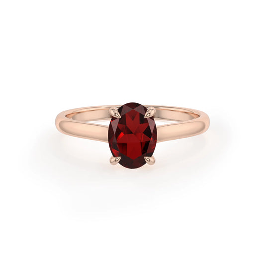 natural garnet oval solitaire rings in rose gold 