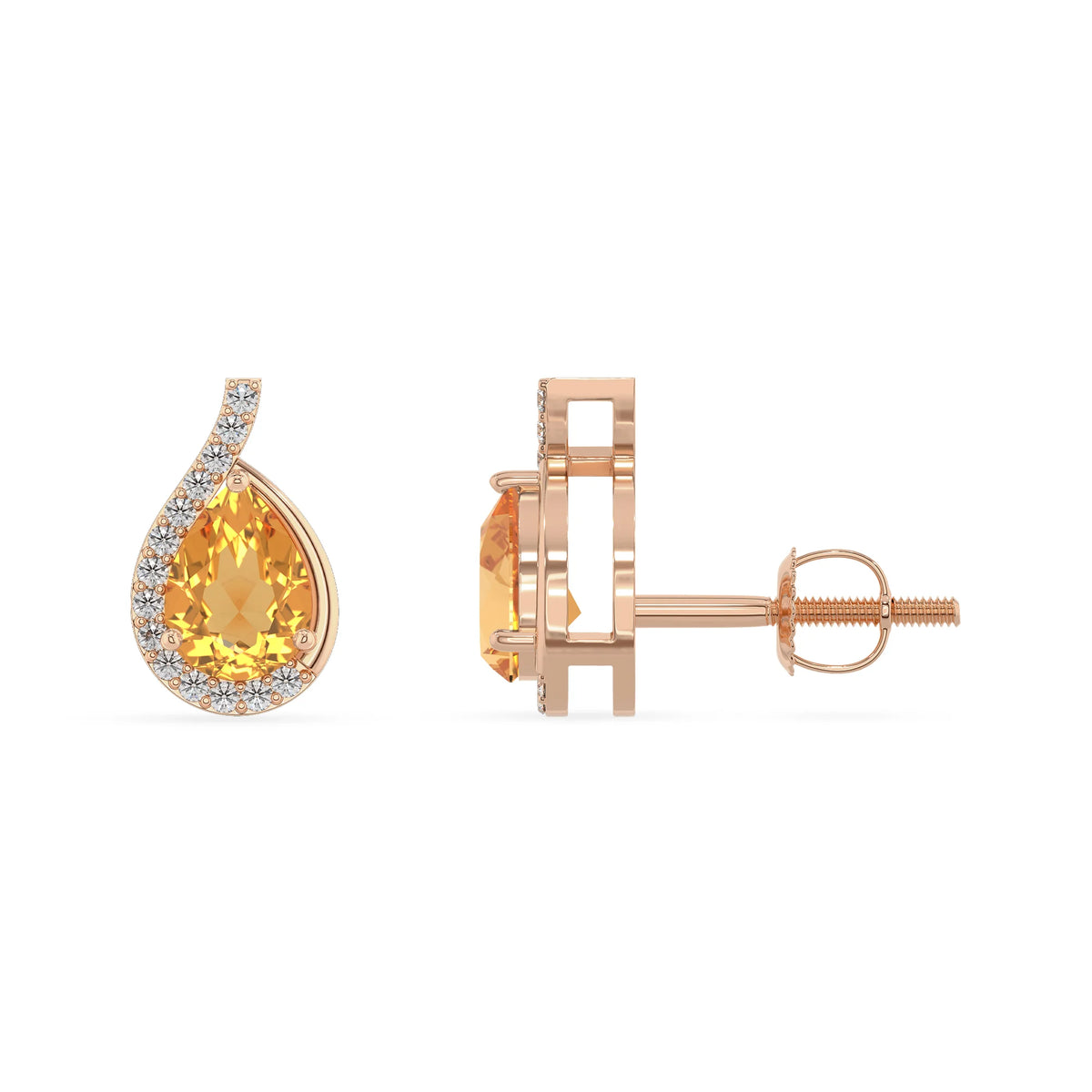 lab grown citrine pear stud earrings in rose gold 