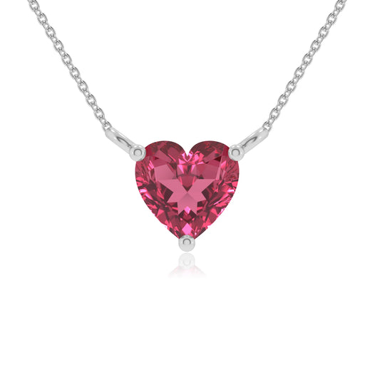 lab grown pink-tourmaline heart solitaire necklaces in white gold 