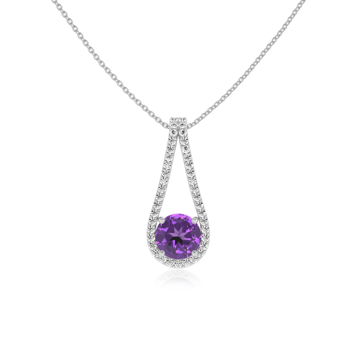 lab grown amethyst round solitaire v-bale necklaces in sterling silver 