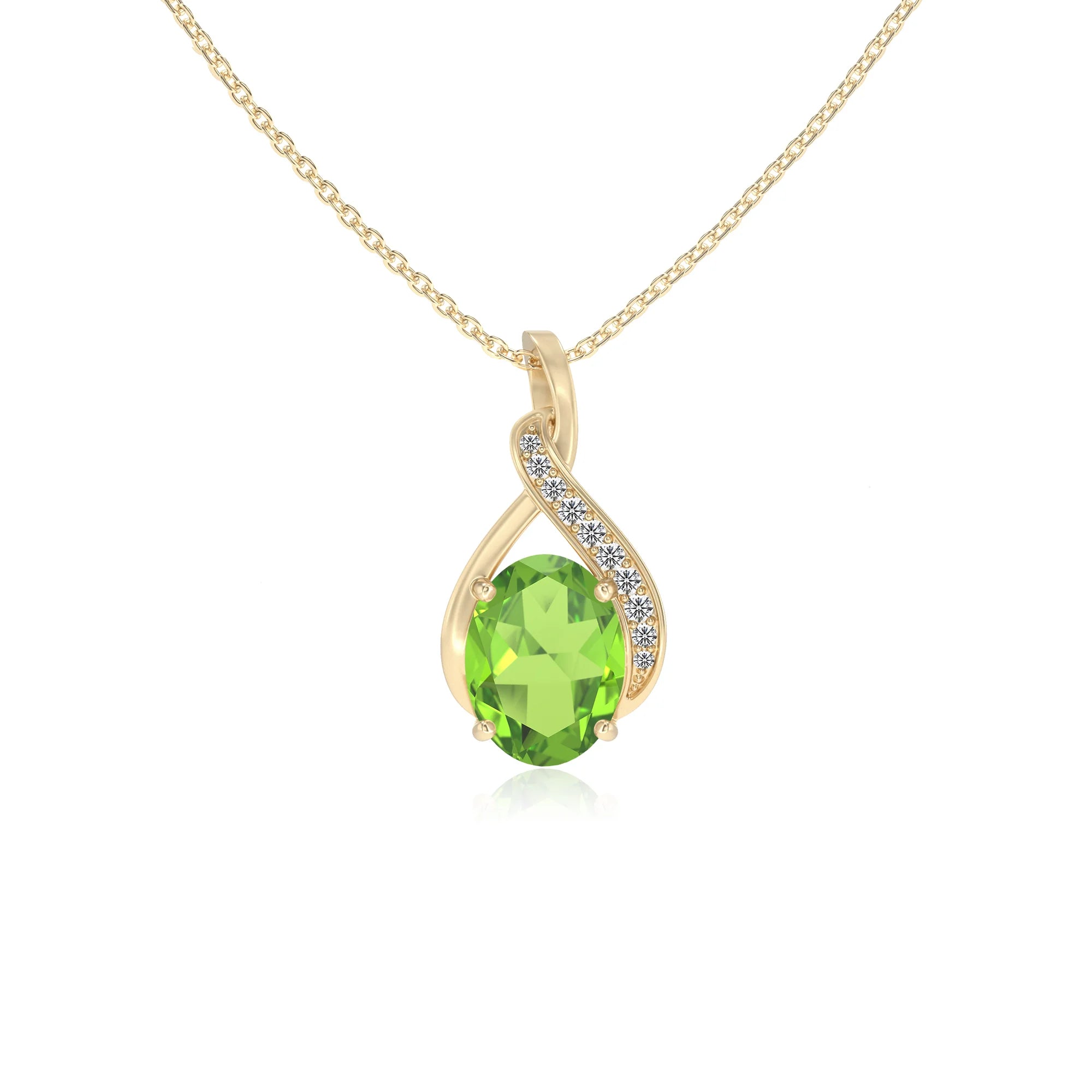 natural peridot oval solitaire necklaces in yellow gold 