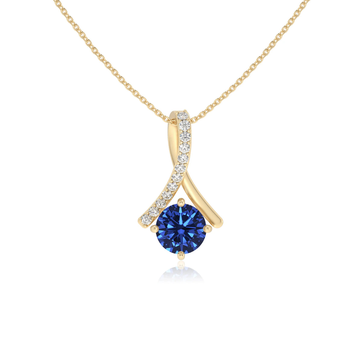 lab grown blue-sapphire round solitaire necklaces in yellow gold 