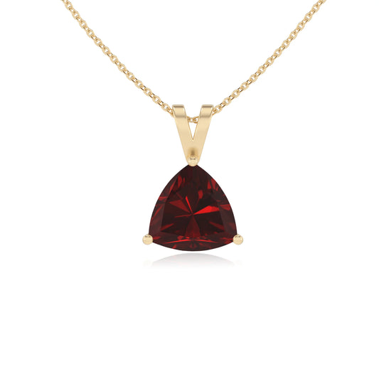 natural garnet trillion solitaire v-bale necklaces in yellow gold 