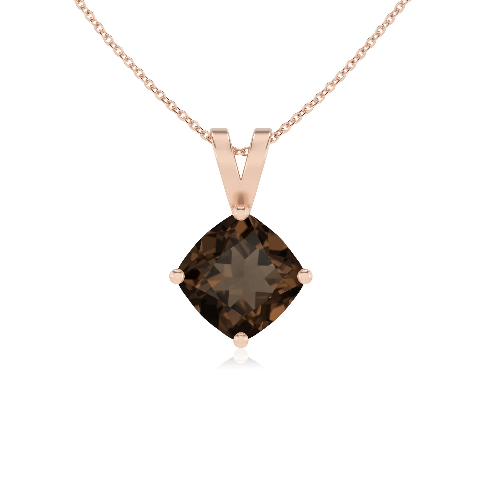 natural smoky-quartz cushion solitaire v-bale necklaces in rose gold 