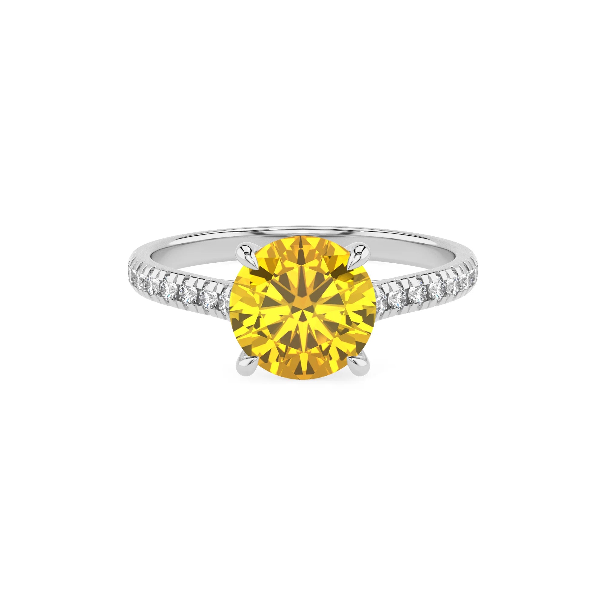 lab grown yellow-sapphire round half eternity solitaire engagement rings in platinum 