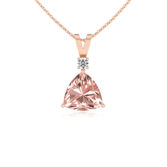 lab grown morganite trillion solitaire v-bale necklaces in rose gold 