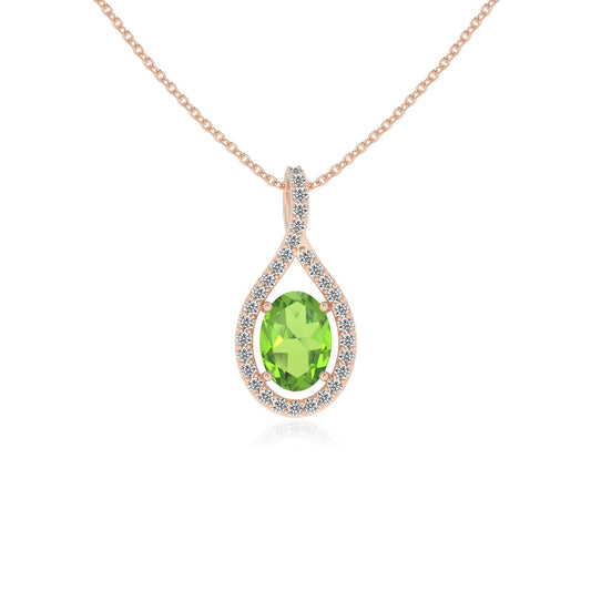 natural peridot oval solitaire necklaces in rose gold 