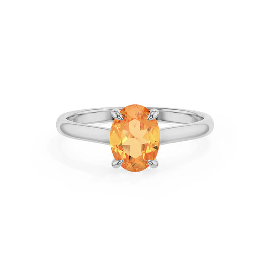 lab grown citrine oval solitaire rings in white gold 