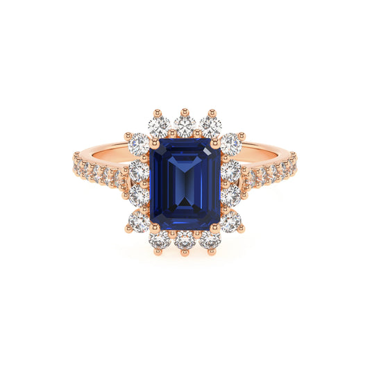 lab grown blue-sapphire emerald cut solitaire rings in rose gold 