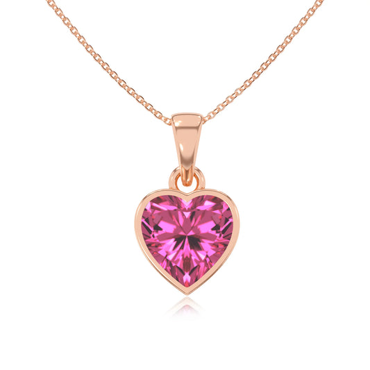 lab grown pink-sapphire heart solitaire necklaces in rose gold 